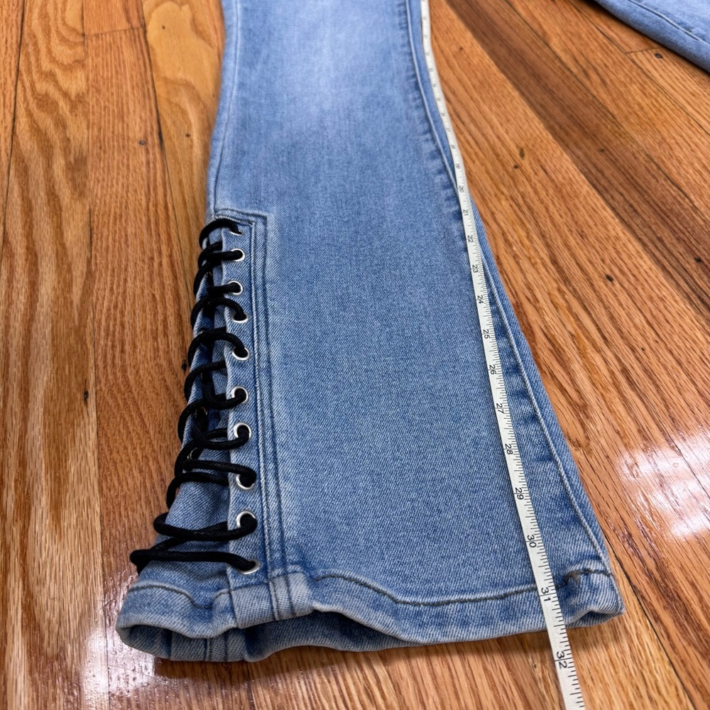 Forever 21 Light Blue Lace-Up Flare Jeans - Picture 5 of 10